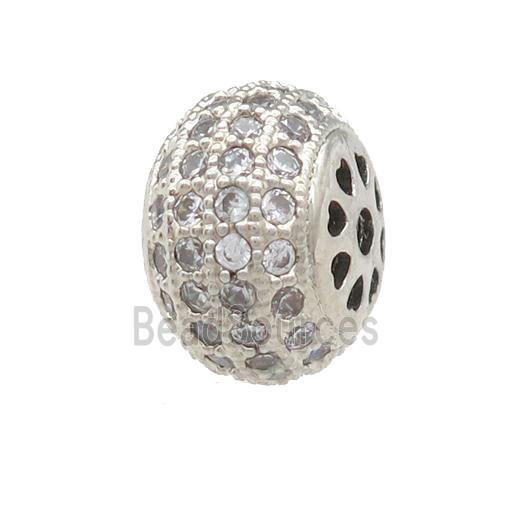 copper rondelle beads pave zircon, platinum plated