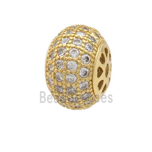 copper rondelle beads pave zircon, gold plated