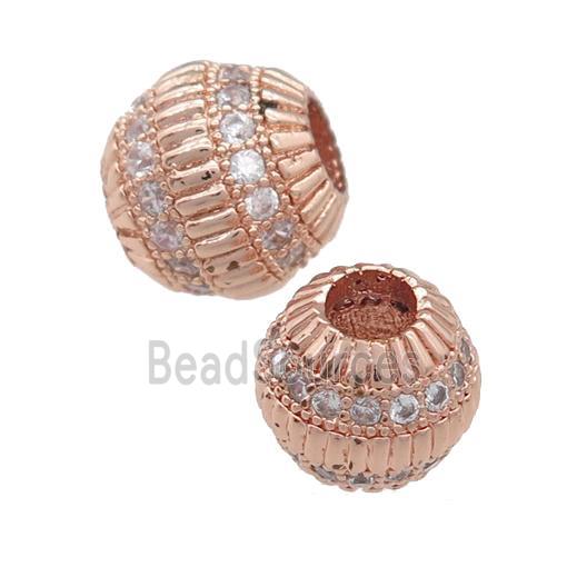 copper barrel beads pave zircon, large hole, rose gold