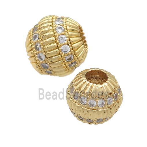 copper barrel beads pave zircon, large hole, gold plated