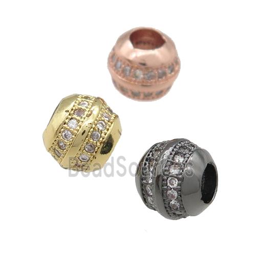 copper barrel beads pave zircon, large hole, mixed