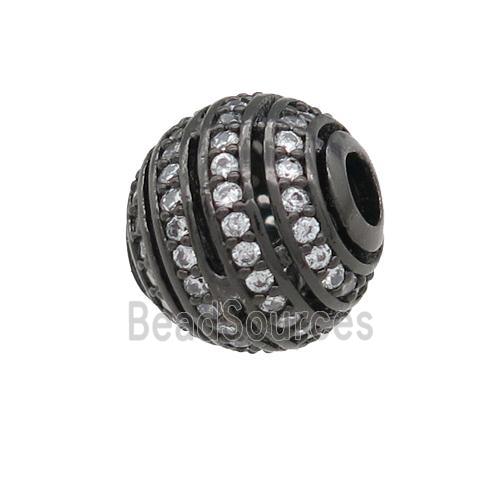 copper round beads pave zircon, large hole, black plated