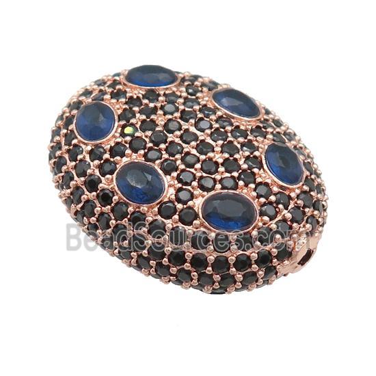 copper oval beads pave blue zircon, rose gold