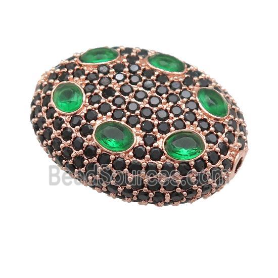 copper oval beads pave green zircon, rose gold