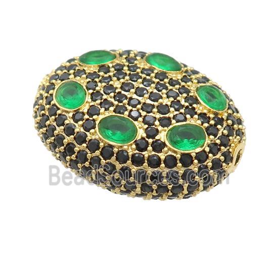 copper oval beads pave green zircon, gold plated