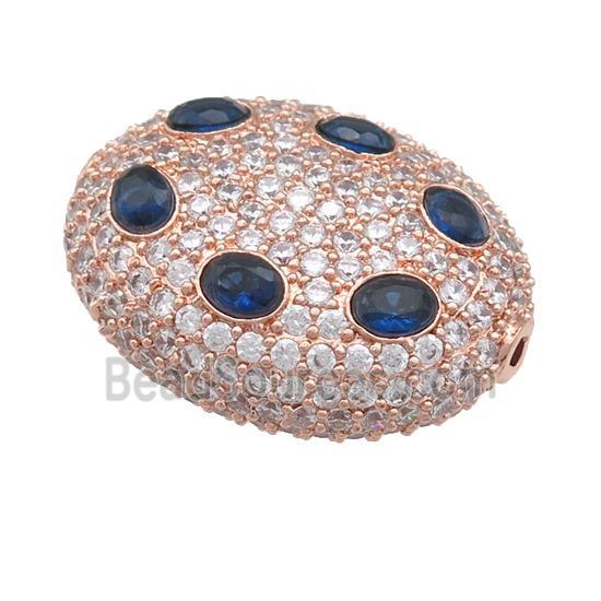 copper oval beads pave blue zircon, rose gold