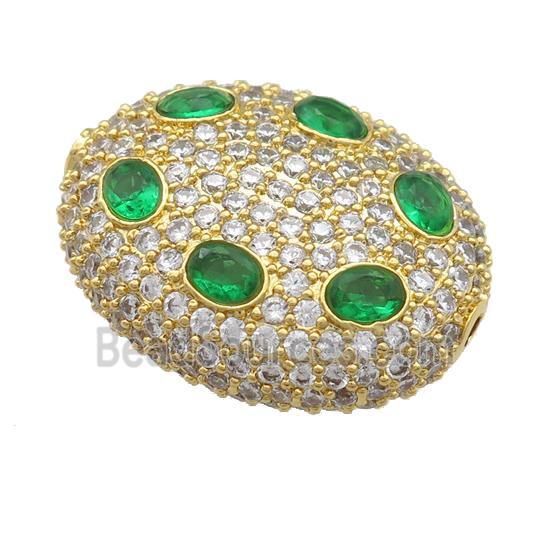 copper oval beads pave green zircon, gold plated