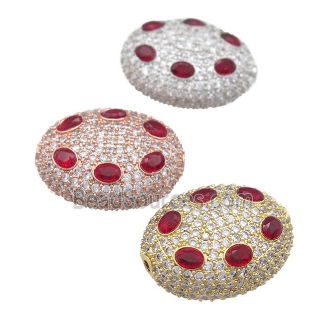 copper oval beads pave red zircon, mixed