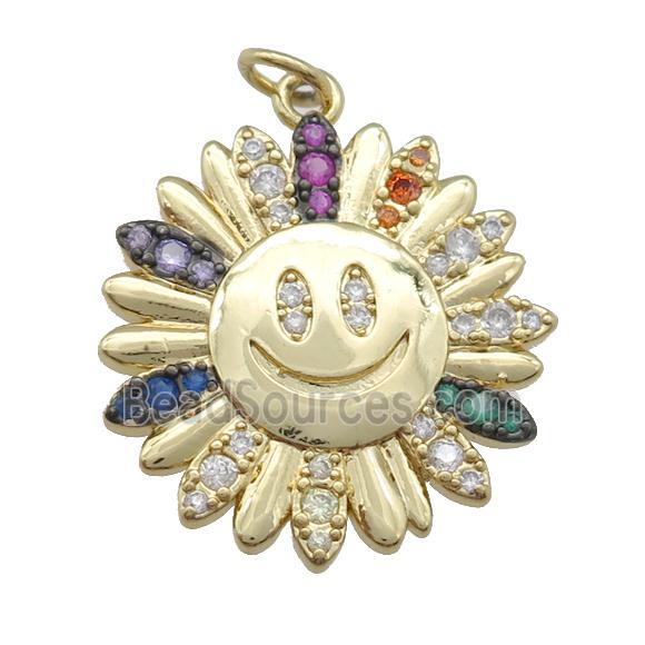 copper sunflower pendant pave zircon, gold plated