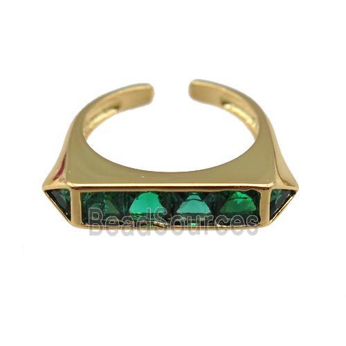 copper Ring pave green zircon, gold plated