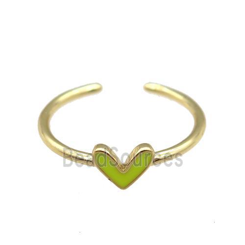 copper Ring with yellow enamel heart, gold plated