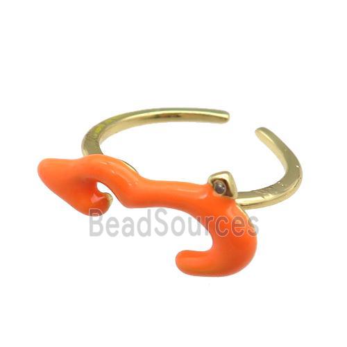 copper Ring with orange enamel, gold plated