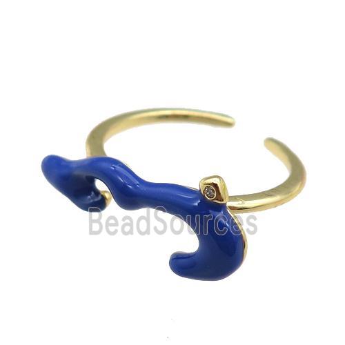 copper Ring with navyblue enamel, gold plated