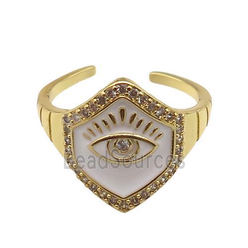 copper Ring with white enamel, eye, gold plated