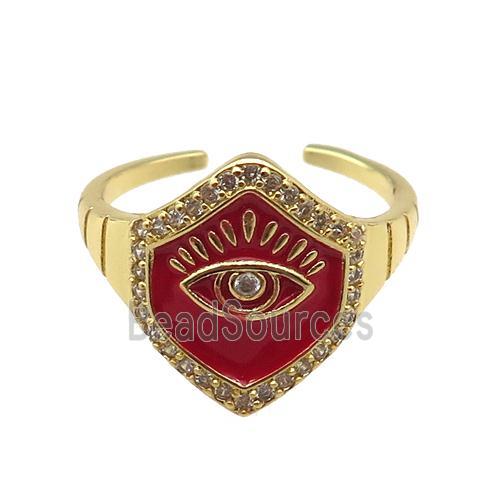 copper Ring with red enamel, eye, gold plated