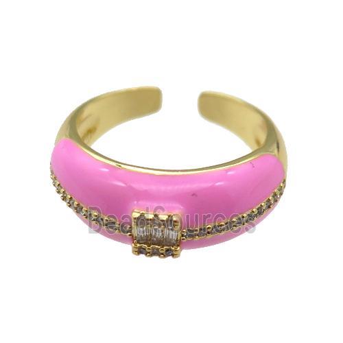 copper Ring pave zircon with pink enamel, gold plated