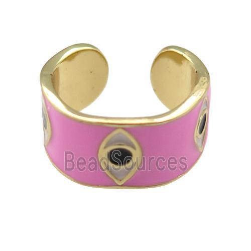 copper Ring with pink enamel, evil eye, gold plated