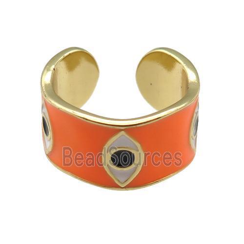 copper Ring with orange enamel, evil eye, gold plated