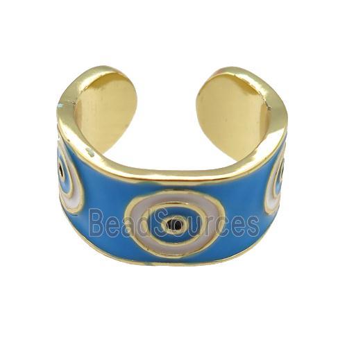 copper Ring with blue enamel, evil eye, gold plated