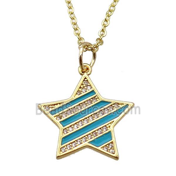 copper Necklace with teal enamel star, gold plated