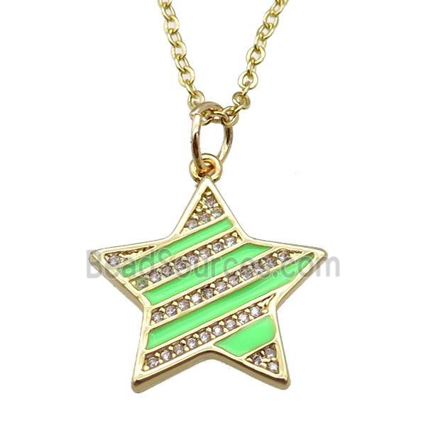 copper Necklace with green enamel star, gold plated