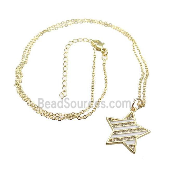 copper Necklace with white enamel star, gold plated