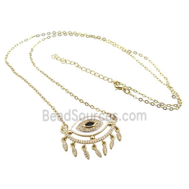 copper Necklace with white enamel eye, gold plated