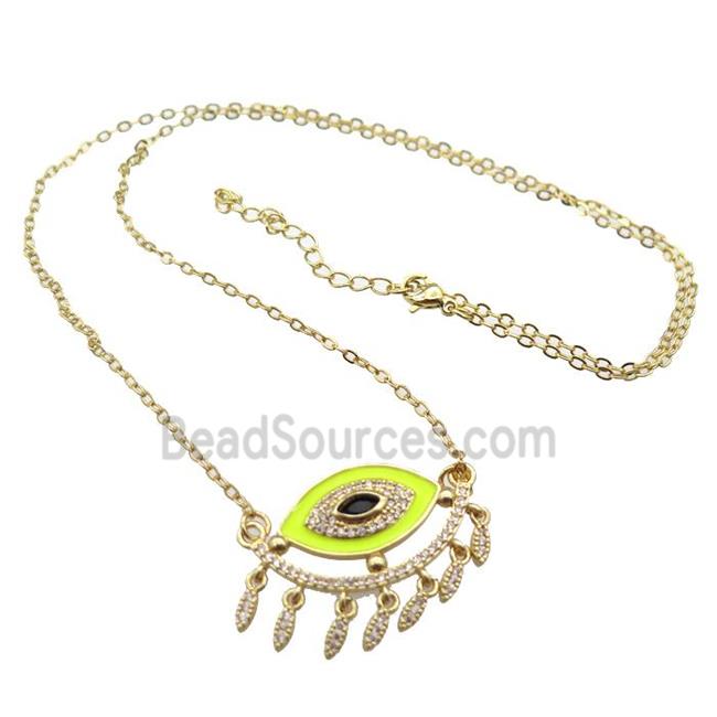 copper Necklace with yellow enamel eye, gold plated