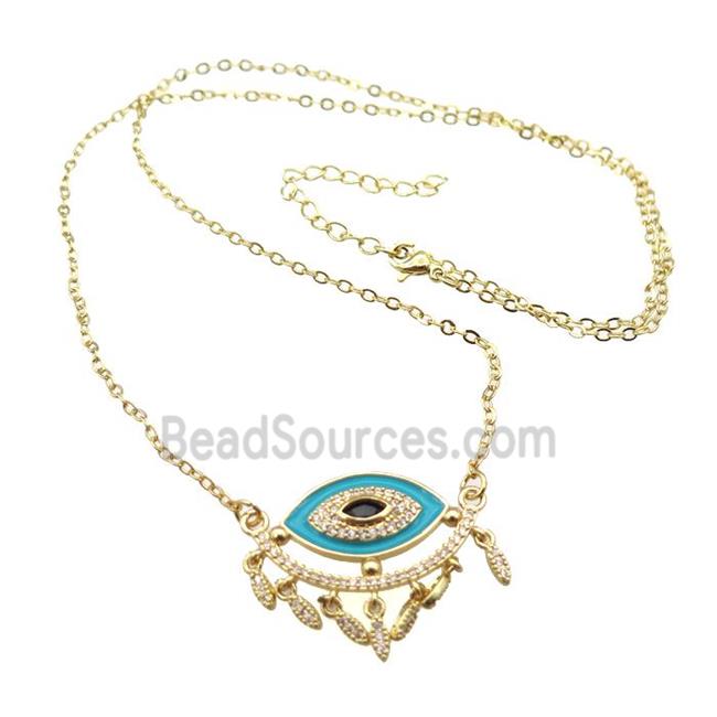 copper Necklace with teal enamel eye, gold plated