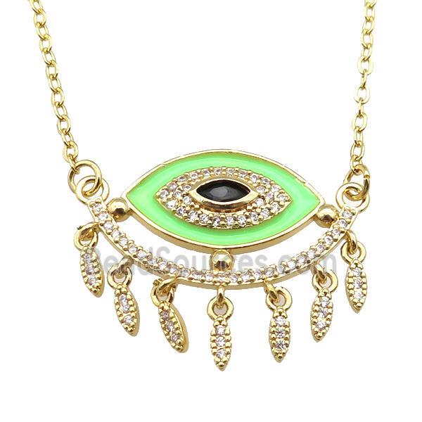 copper Necklace with green enamel eye, gold plated