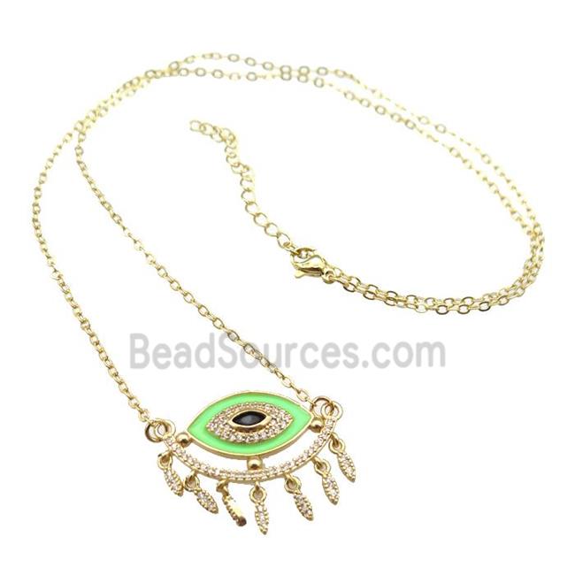 copper Necklace with green enamel eye, gold plated