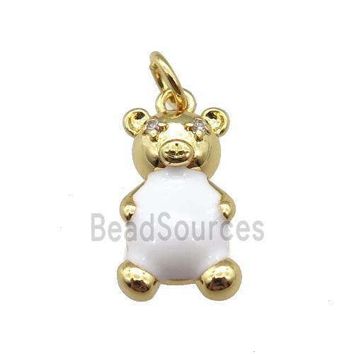 copper Bear pendant with white enamel, gold plated