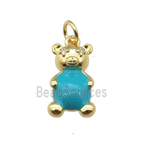 copper Bear pendant with teal enamel, gold plated