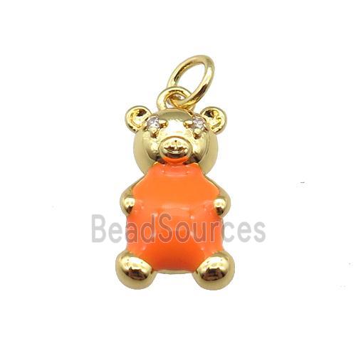 copper Bear pendant with orange enamel, gold plated