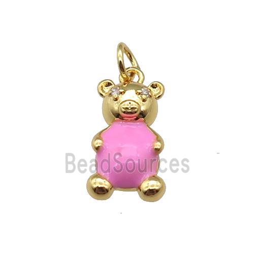 copper Bear pendant with pink enamel, gold plated