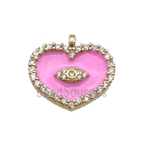 copper Heart pendant paved zircon with pink enamel, gold plated