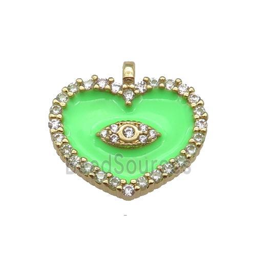 copper Heart pendant paved zircon with green enamel, gold plated