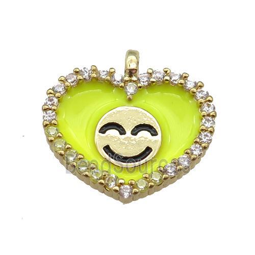 copper Heart pendant paved zircon with yellow enamel, happiness face, gold plated