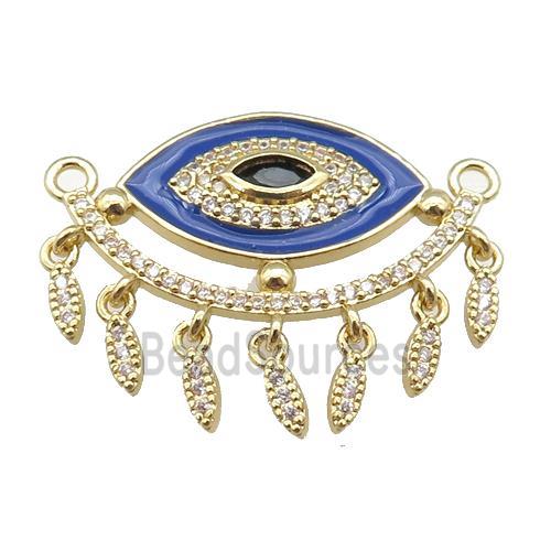 copper Evil Eye pendant paved zircon with blue enamel, gold plated