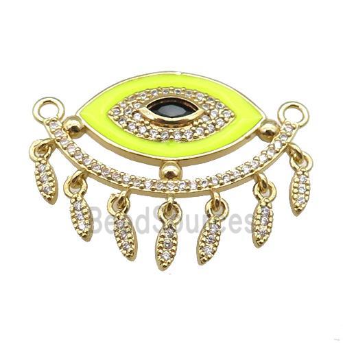 copper Evil Eye pendant paved zircon with yellow enamel, gold plated