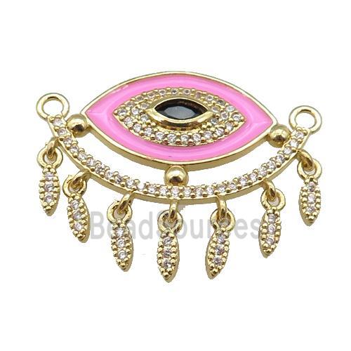 copper Evil Eye pendant paved zircon with pink enamel, gold plated