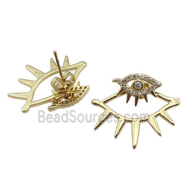 copper Eye Stud Earrings paved zircon, gold plated