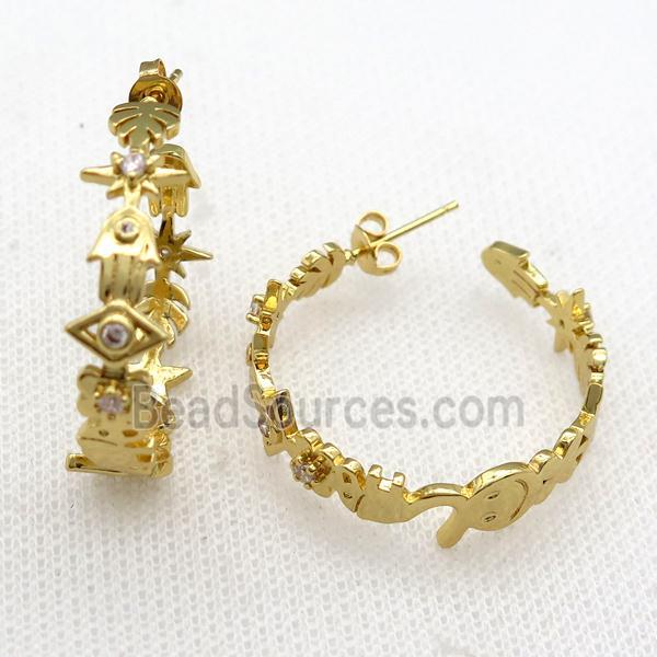 copper Stud Earring paved zircon, gold plated