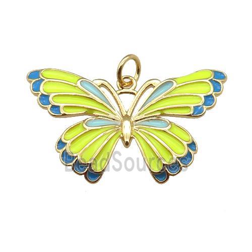 copper Butterfly pendant with yellow enamel, gold plated