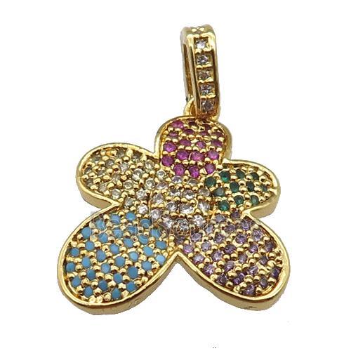 copper Flower pendant paved zircon, gold plated