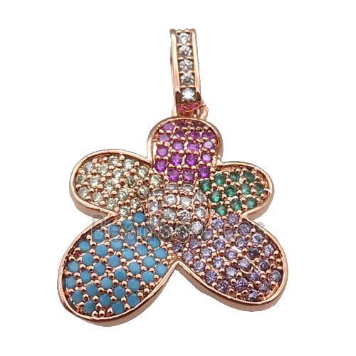 copper Flower pendant paved zircon, rose gold