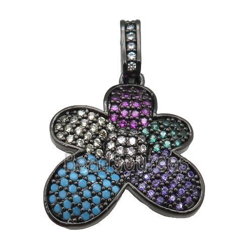 copper Flower pendant paved zircon, black plated