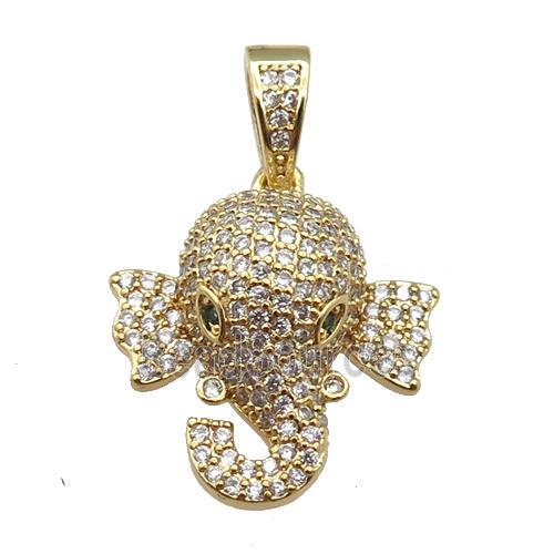 copper Elephant paved zircon, gold plated