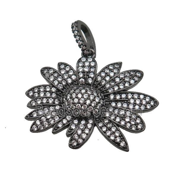 copper Daisy Flower pendant paved zircon, black plated