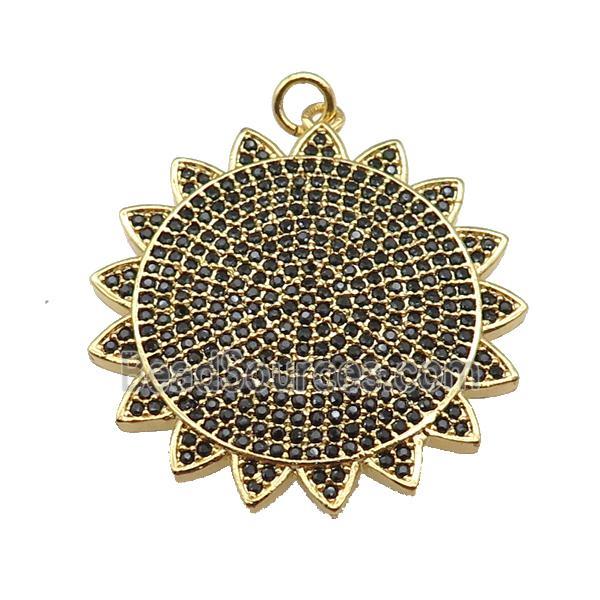 copper sunflower pendant paved zircon, gold plated